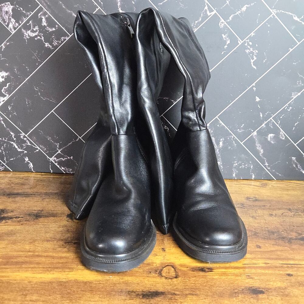 Kelly & Katie Womens 6.5M Black Tall Slouch Boots Block Heel Side Zip